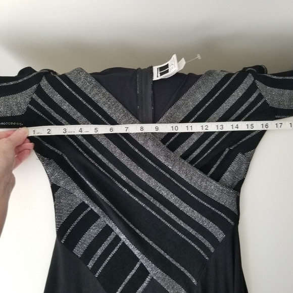 Tadashi Vintage Deep V Neck Long Sleeve Evening Gown Black & Silver Sequins M - Picture 8 of 15